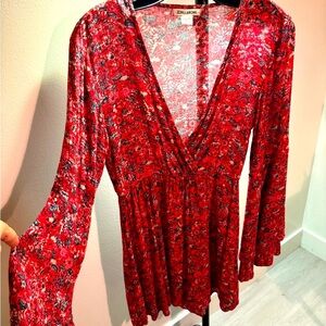Billabong Red Floral Long Sleeve Dress